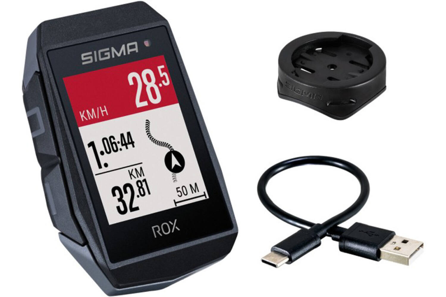Sigma rox 11.1 evo gps zw/zw standaard stuurhouder + usb-c oplaadkabel